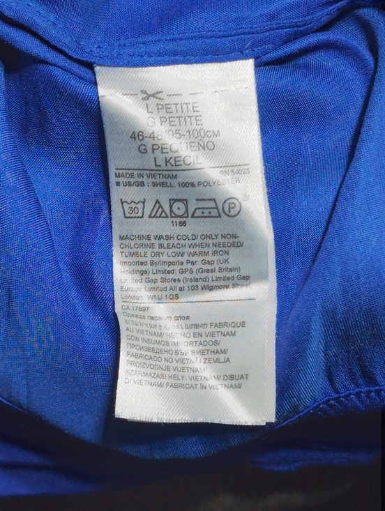 Banana Republic Sz L P Cobalt Blue Long-Sleeve Pleated-Sleeve Blouse - Picture 8 of 8